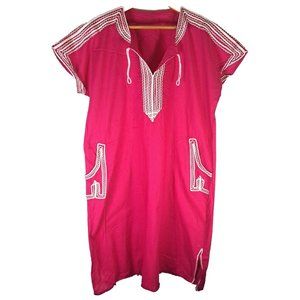 VTG Womens Handmade Dress Beach Cover-Up Hot Pink Pockets Retro Comfort XXL